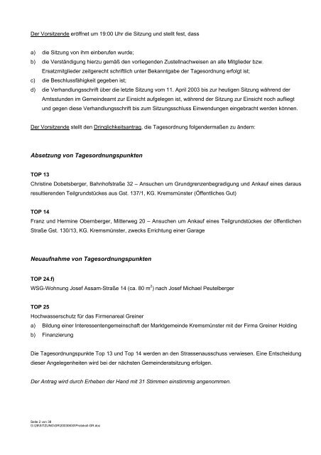 2003-06-30 - .PDF - Marktgemeinde Kremsmünster