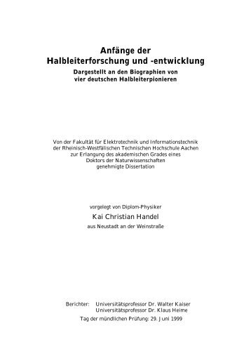 Anfänge der Halbleiterforschung und - RWTH Aachen University