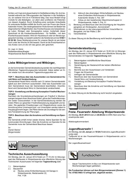 20. Januar 2012 - Gemeinde Wolpertswende