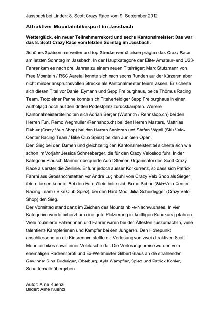 Ein Artikel über den erfolgreichen Renntag von ... - Crazy Velo Shop