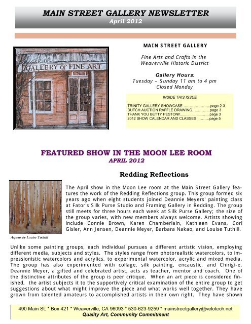 street gallery newsletter - Trinity County Arts Council, Weaverville, CA