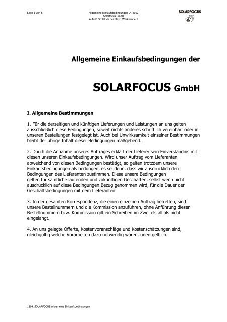 Allgemeine Einkaufsbedingungen - Solarfocus