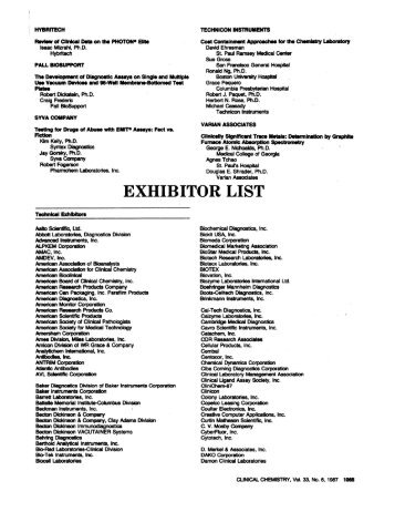 EXHIBITOR LIST - Clinical Chemistry