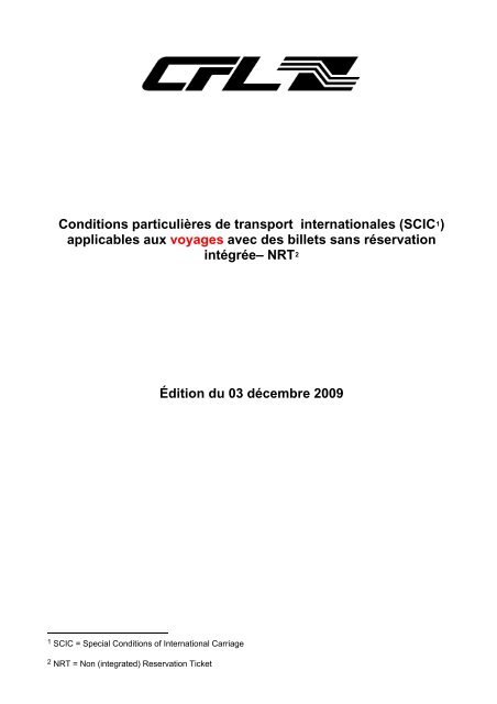 Conditions particulières de transport internationales (SCIC) - CFL