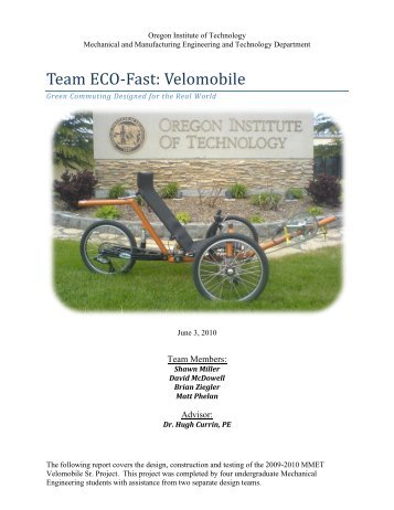 Team ECO-Fast: Velomobile - Oregon Institute of Technology