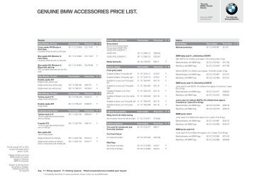 GEnUInE BMW ACCESSOrIES PrICE LIST. - N. Conlan & Sons