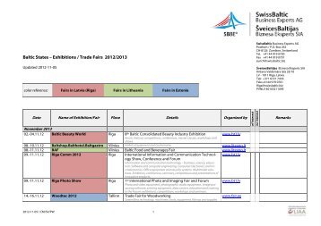 Trade Fairs Baltics 2012/2013 - Swiss Baltic Business Experts