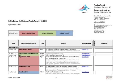 Trade Fairs Baltics 2012/2013 - Swiss Baltic Business Experts