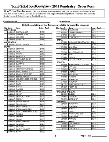 fundraiser order form