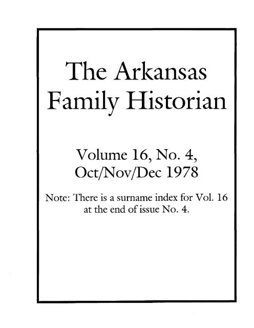 The Arl(ansas Family Historian - Arkansas Genealogical Society