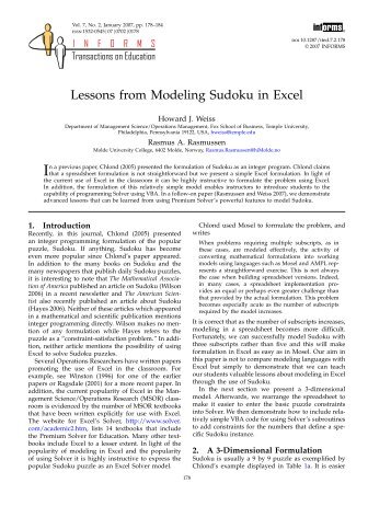 Lessons from Modeling Sudoku in Excel - IEOR @IIT Bombay