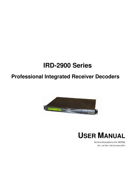 IRD-2900 Series Professional Integrated Receiver ... - TBC Integration