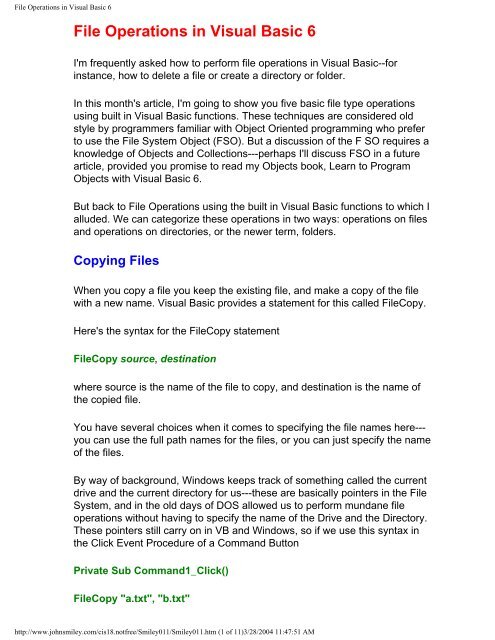 File Operations in Visual Basic 6 - John Smiley