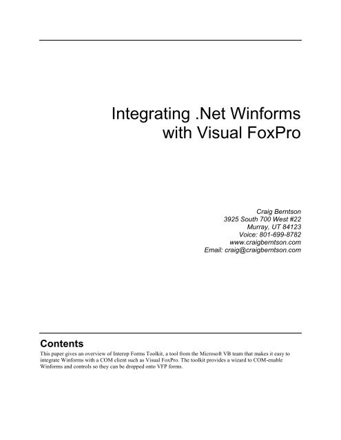 Integrating .Net Winforms with Visual FoxPro - Craig Berntson