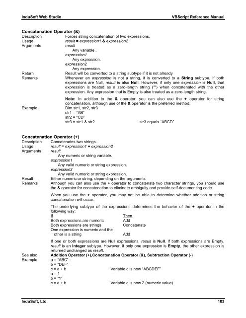 VBScript Reference Manual for InduSoft Web Studio