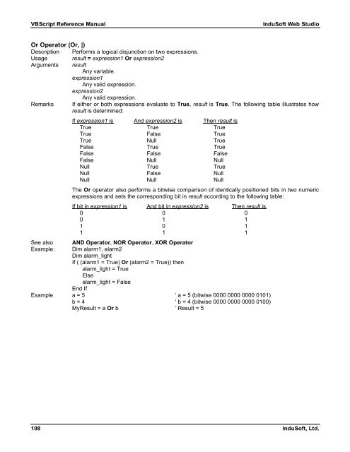 VBScript Reference Manual for InduSoft Web Studio