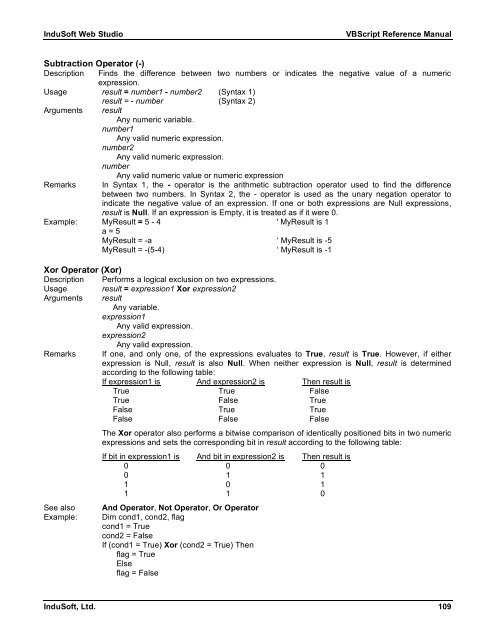 VBScript Reference Manual for InduSoft Web Studio