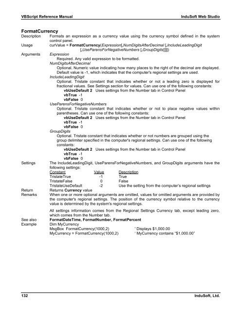 VBScript Reference Manual for InduSoft Web Studio