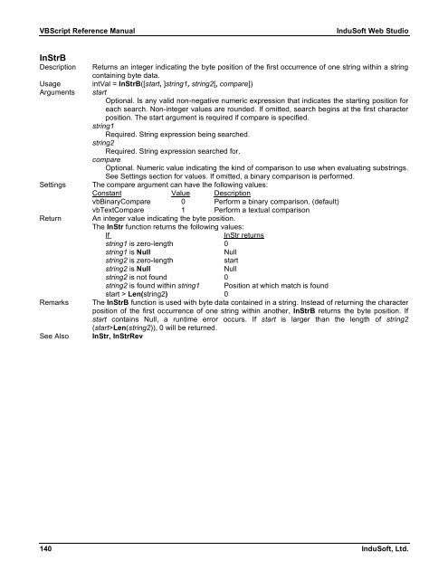 VBScript Reference Manual for InduSoft Web Studio