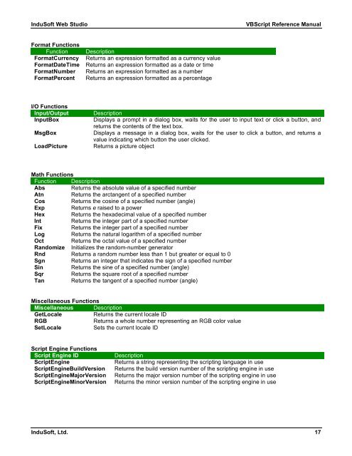 VBScript Reference Manual for InduSoft Web Studio