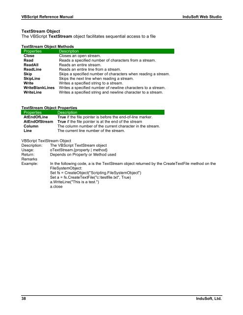 VBScript Reference Manual for InduSoft Web Studio