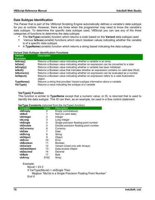 VBScript Reference Manual for InduSoft Web Studio