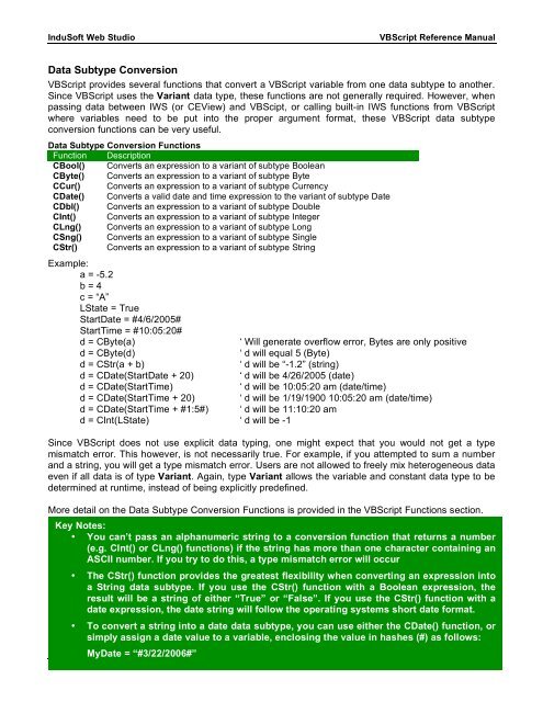 VBScript Reference Manual for InduSoft Web Studio