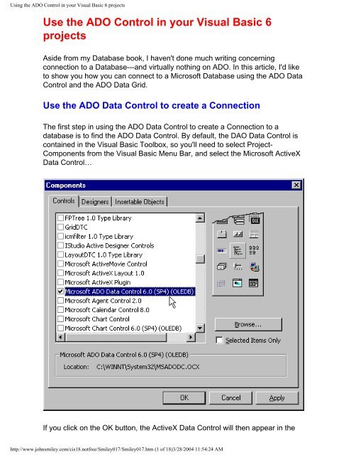 Using the ADO Control in your Visual Basic 6 projects - John Smiley
