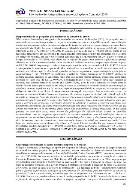 Informativo de Jurisprudência sobre Licitações e Contratos nº 01