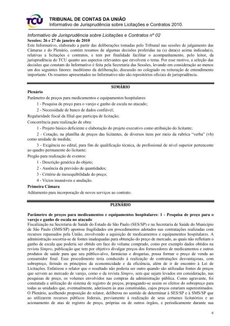 Informativo de Jurisprudência sobre Licitações e Contratos nº 01