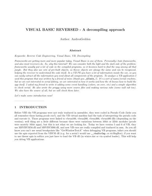 VISUAL BASIC REVERSED - A decompiling approach