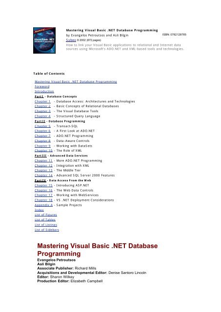 Mastering Visual Basic .Net Database Programming - 1on1help.me ...