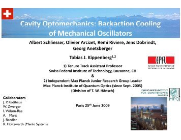 Cavity Optomechanics - Max-Planck-Institut für Quantenoptik