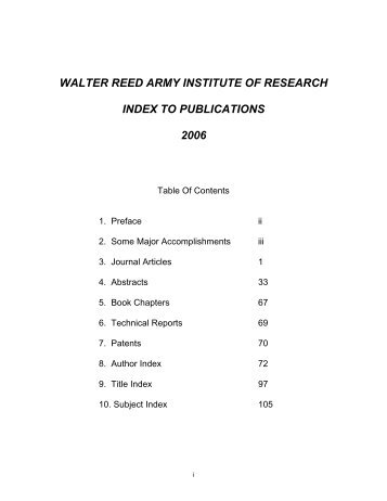 walter reed army institute of research index to publications 2006