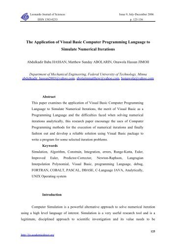 The Application of Visual Basic Computer Programming Language ...