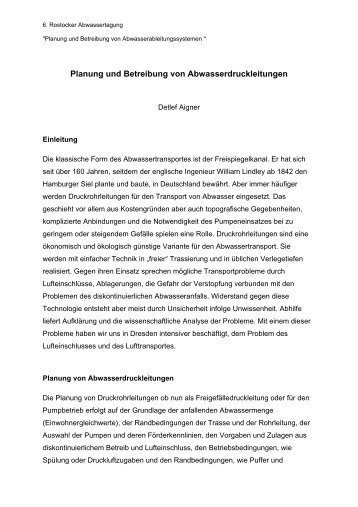 Planung und Betreibung von Abwasserdruckleitungen - Technische ...