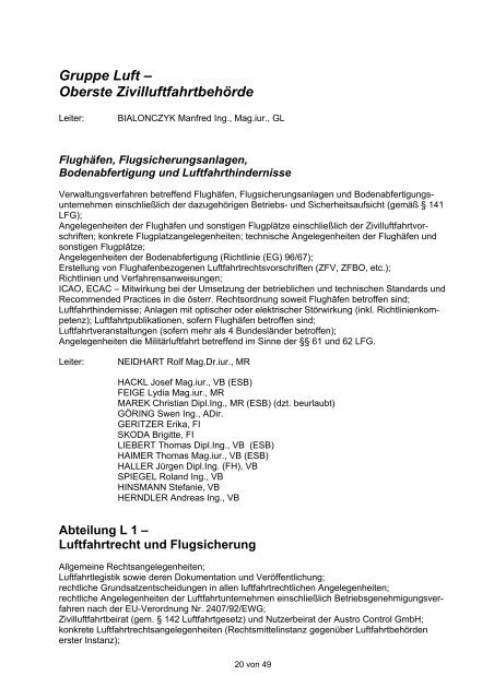 Organisation des BMVIT - Freiflieger-Magazin