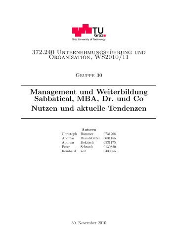 Management und Weiterbildung Sabbatical, MBA, Dr ... - bammer|ch