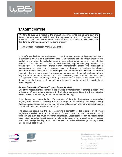 TARGET COSTING - WBS Group