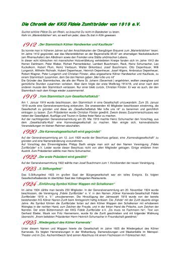 Chronik bis 2010 - Fidele Zunftbrüder von 1919 e.V.