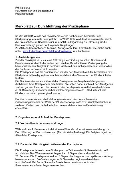 Merkblatt zur Durchführung der Praxisphase - Fachhochschule ...