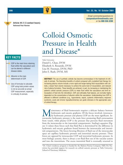 Colloid Osmotic Pressure in Health and Disease* - VetLearn.com