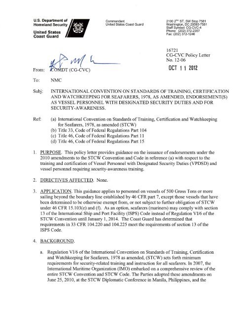 Cg Cvc Policy Letter 12 06 Us Coast Guard - 