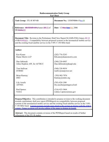 Radiocommunication Study Group Fact Sheet Task Group - National ...