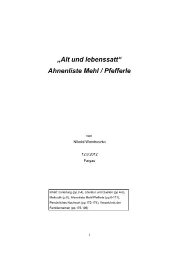 Ahnenliste von Hildegard Annemarie geborene Mehl - Ohne ...