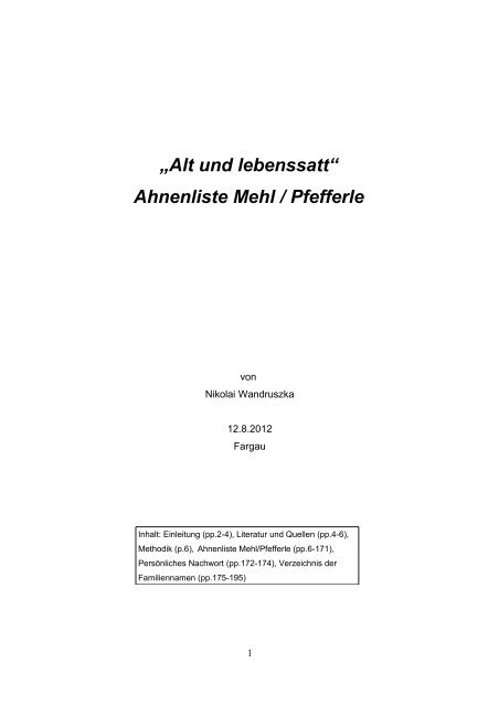 Ahnenliste von Hildegard Annemarie geborene Mehl - Ohne ...