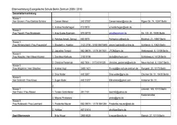 Elternvertretung Evangelische Schule Berlin Zentrum 2009 / 2010