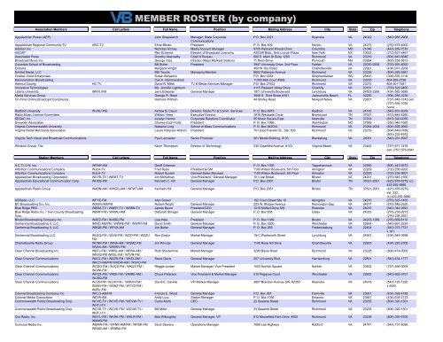 MEMBER ROSTER (by Company) - Virginia Association of ...