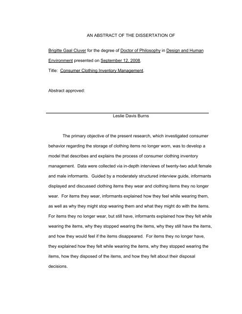 AN ABSTRACT OF THE DISSERTATION OF Brigitte Gaal Cluver for ...