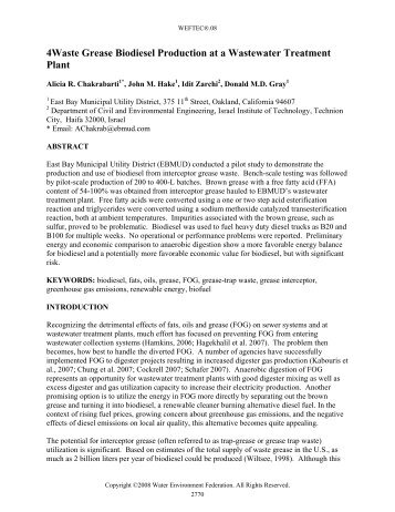 4Waste Grease Biodiesel Production at a Wastewater ... - PPRC